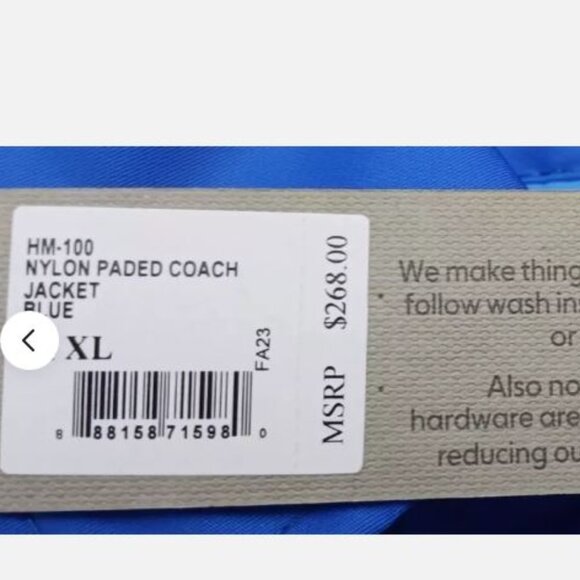 Hudson Water Repellent Insulated Coach Jacket Style HM100 Men's Size XL Blue New - Picture 12 of 13